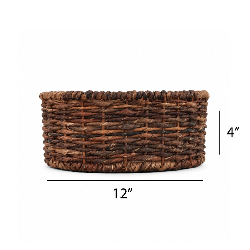Panier chauffe-pain Éange en abaca tressé à la main avec pierre chauffante en terre cuite, motif gerbe de blé, rond, marron