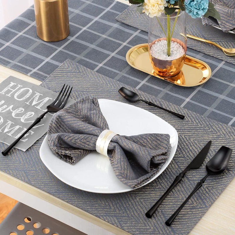 Ensemble de couverts 24 pièces en acier inoxydable, design rustique unique avec cuillères à thé, Noir