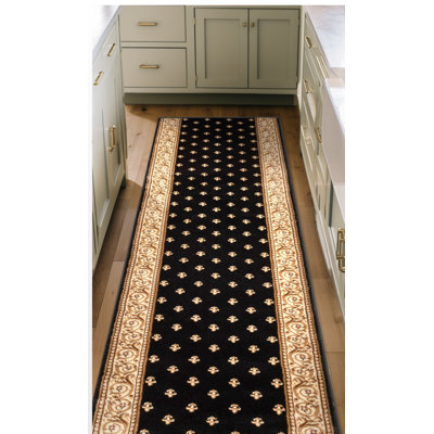 Almore Fleur De Lis Black Custom Size Hallway Stair Runner - Traditional Elegance Carpet