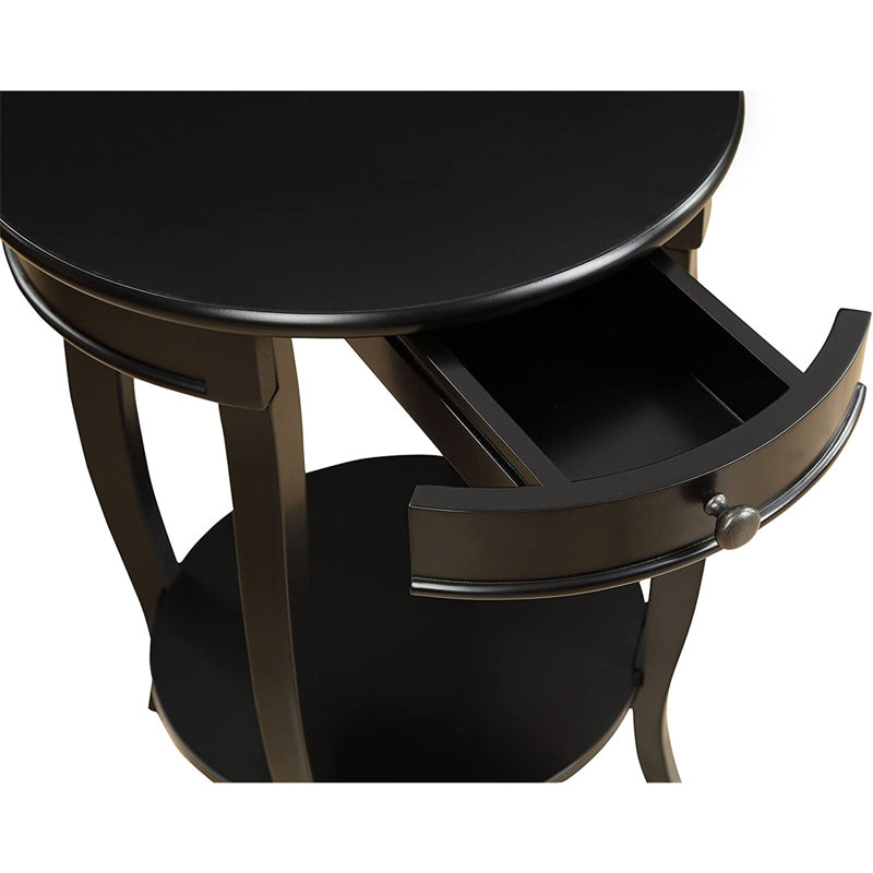 Table d'appoint ronde avec 1 tiroir et rangement ouvert, noir, Noir