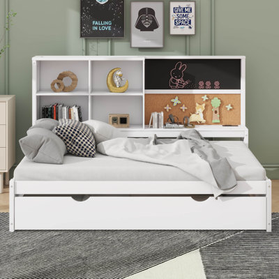 Twin-Size Daybed With Integrated Shelves, Chalkboard Design, And Pull-Out Trundle by Lark Manor
