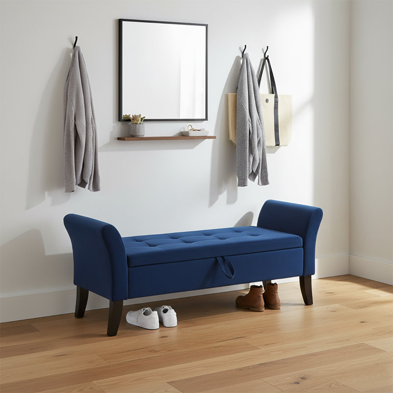 Banc de rangement rembourré en velours avec accoudoirs Modern Modern, Marine