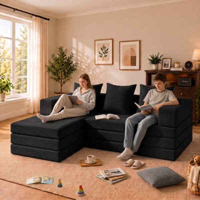 Canapé-lit convertible pliable en trois parties de 200 cm (79 po), futon modulaire en velours côtelé avec méridienne en L, canapé nuage, aucun assemblage requis pour le salon et les petits appartements