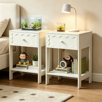 Ensemble de 2 tables de chevet avec rangement en bois massif pour la chambre à coucher