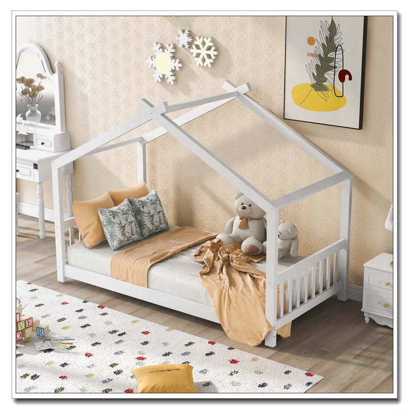 House Platform Bed with Two Drawers, Twin, White