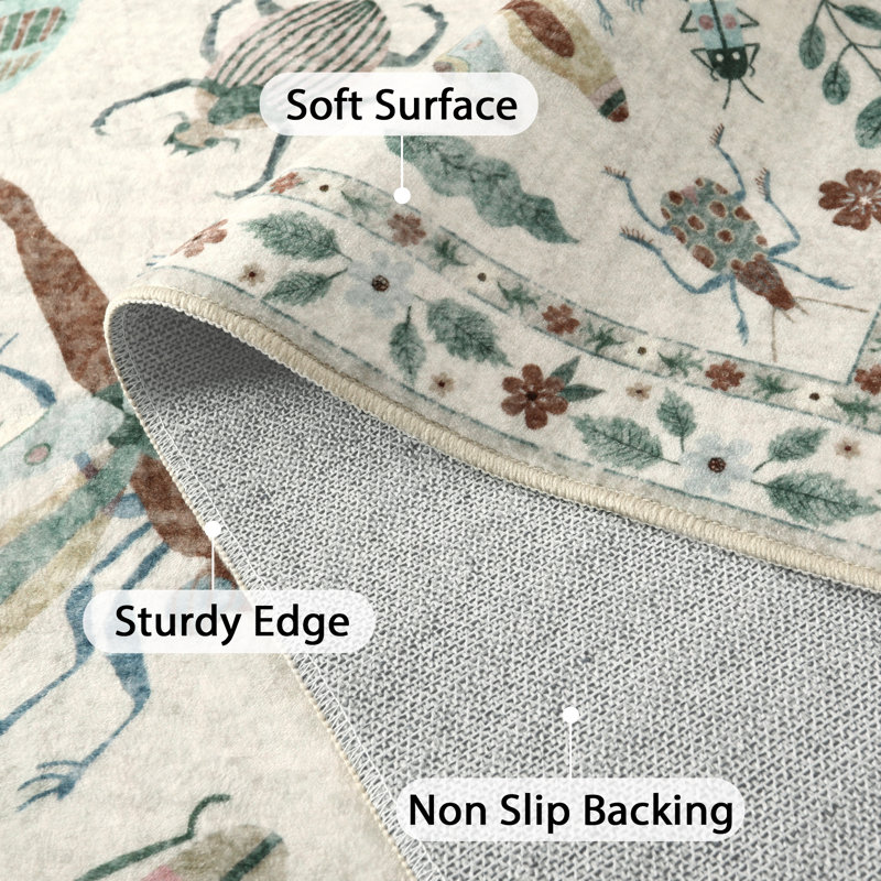 Insect Print Washable Rugs for Living Room Ultra-Thin Non-Slip Modern Bedroom Large Carpet, Rectangle 8' x 10'