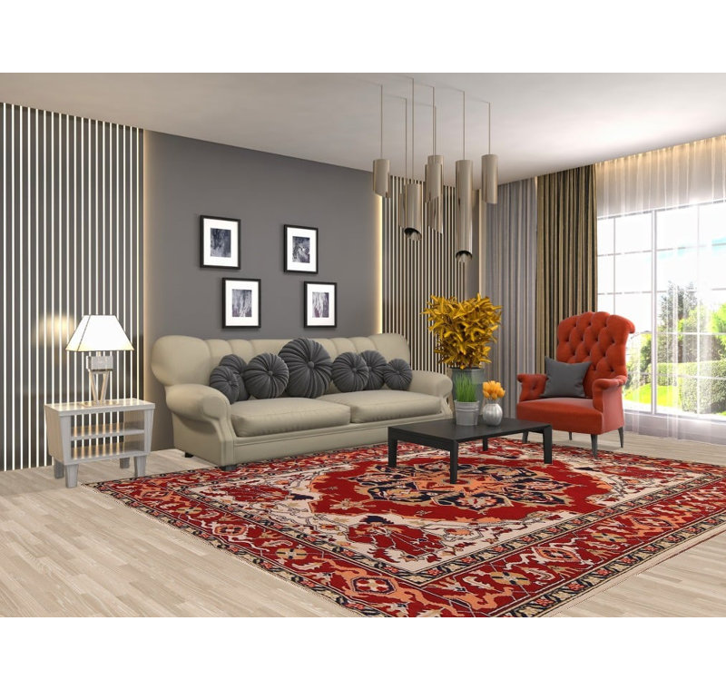 Tapis oriental traditionnel fait à la main en laine rouge 8 x 10
