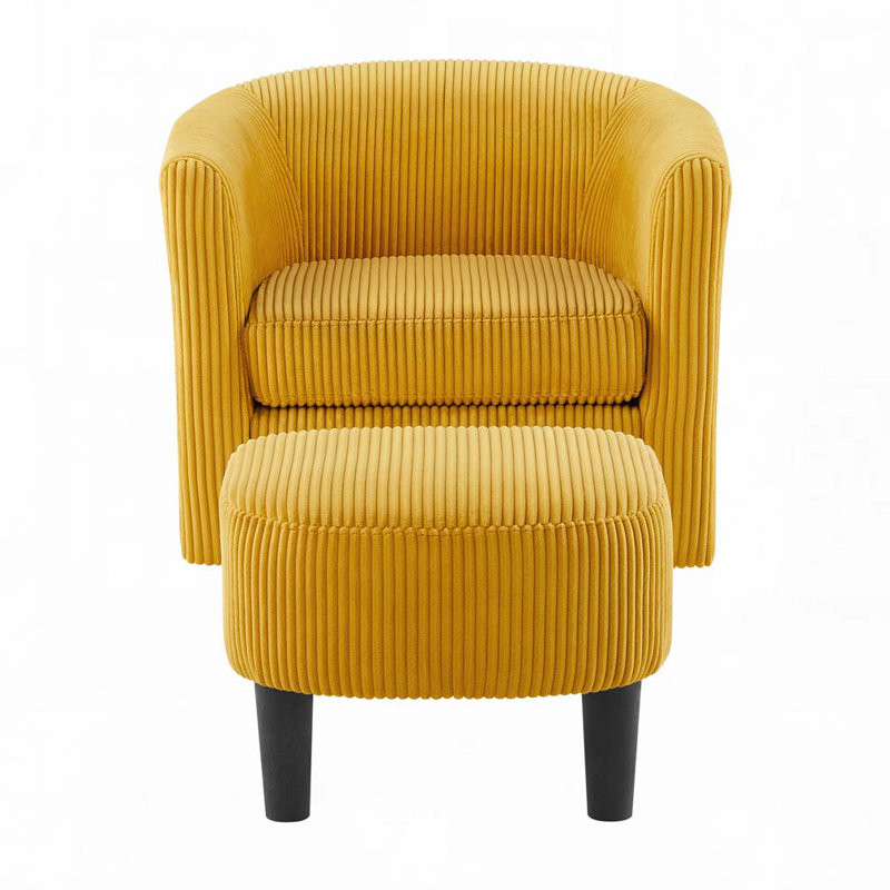 Upholstered Chair With Ottoman, Yellow Corduroy
