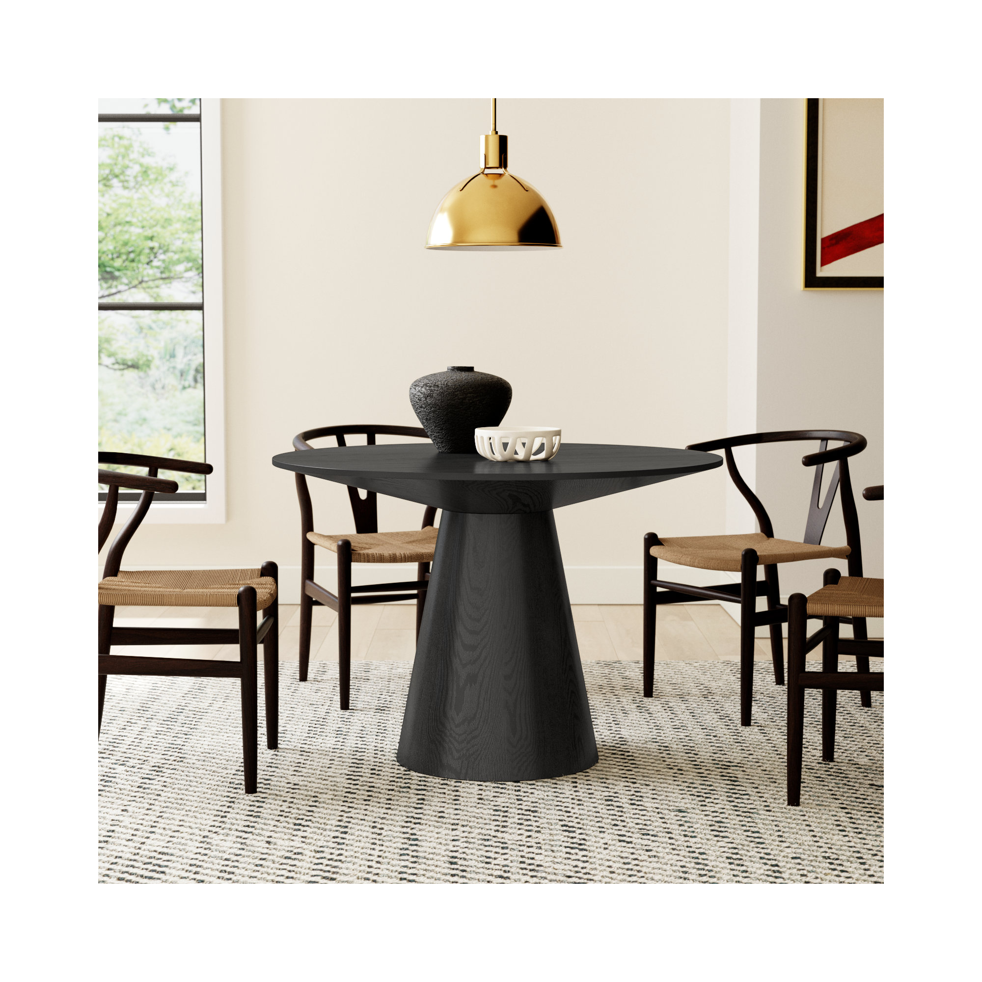Adara Pedestal Dining Table, Matte Black, 43.31" W x 43.31"L