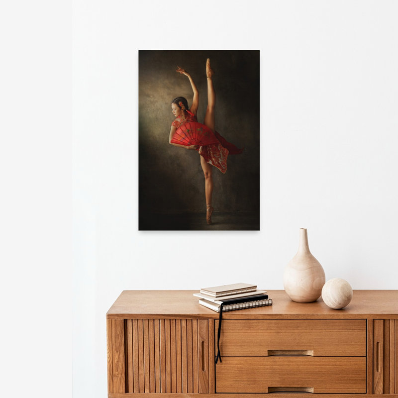 «Red Fan Ballet Dancer», reproduction d'art murale contemporaine abstraite, H 24 po x l 16 po