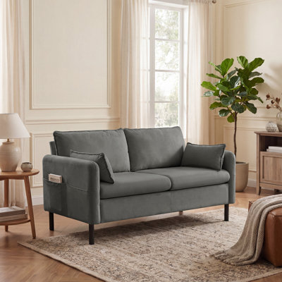 57.9" Velvet Loveseat Sofa,Upholstered Loveseat Couch With 2 Extra Soft Cushions & Convenient Side Storage,Comfortable And Stylish Two-Seater,Modern Sofa For Apartments, Studios, Offices & Small Spaces