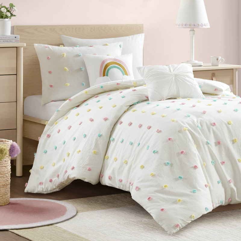 Callie Cotton Jacquard Pom Pom Comforter Set, Multi, Full/Queen Comforter+2 Shams+2 Decorative Pillows