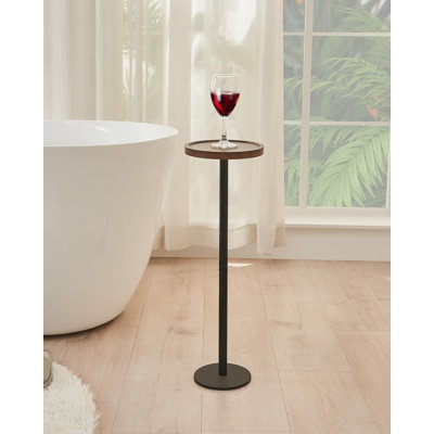 Round Drink Table With Metal Base, Small Pedestal Side Table For Living Room, Bedroom, Balcony, Compact Cocktail Table, Brown & Black