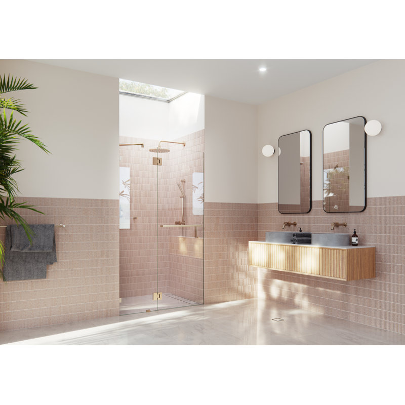 Mimas 39.5 In. X 78 In. Fully Frameless Glass Hinged Shower Door With Towel Bar, Brushed Bronze