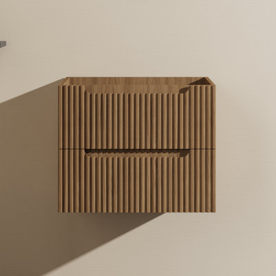 Base de meuble-lavabo mural moderne 24 po, armoire flottante avec tiroir à fermeture en douceur, finition noyer - lavabo non inclus