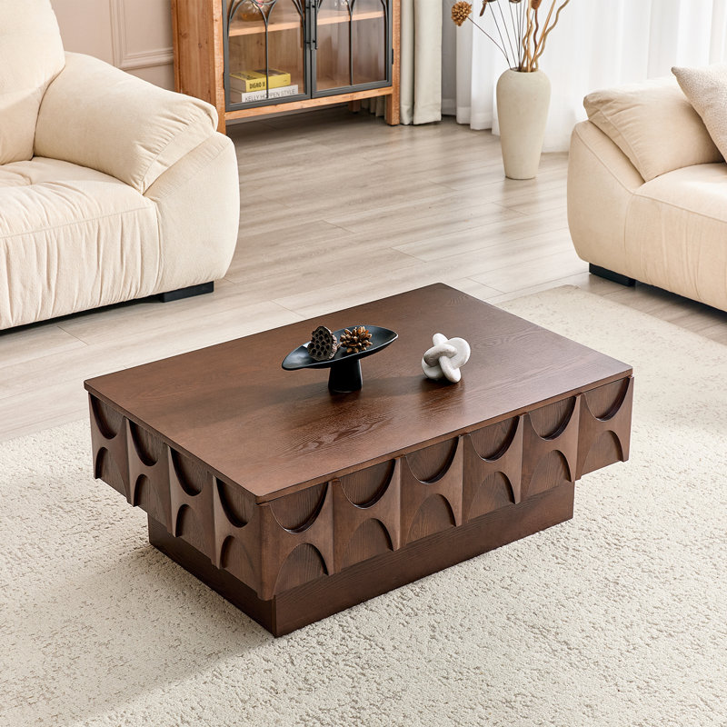38.59"  Slide Top Coffee Table with Hidden Storage, Mid-Century Fluted Rectangle Center Table ,Walnut, Walnut