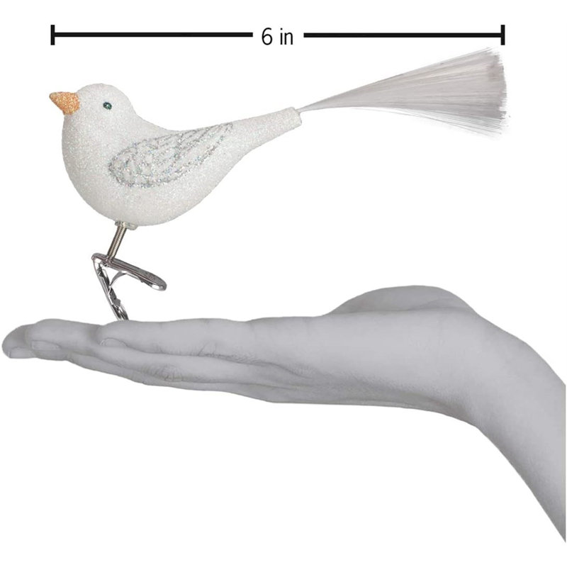 Sparkling White Glass Snowbird Clip-On Tree Topper