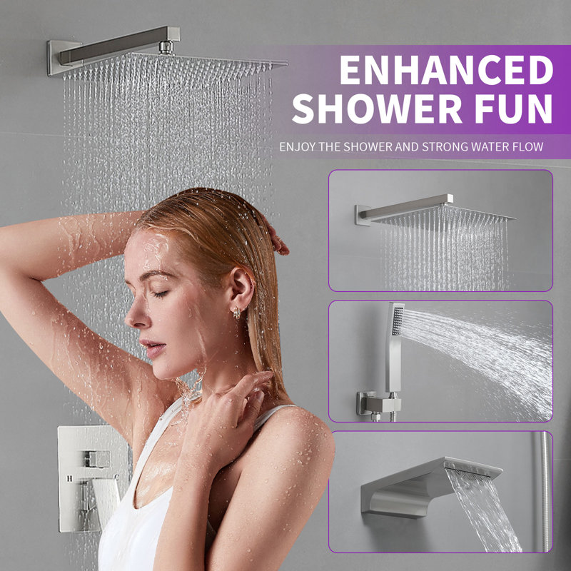 Robinet de baignoire et de douche à poignée simple à 1 jet avec 12 po Pomme de douche et douche à main (valve incluse)