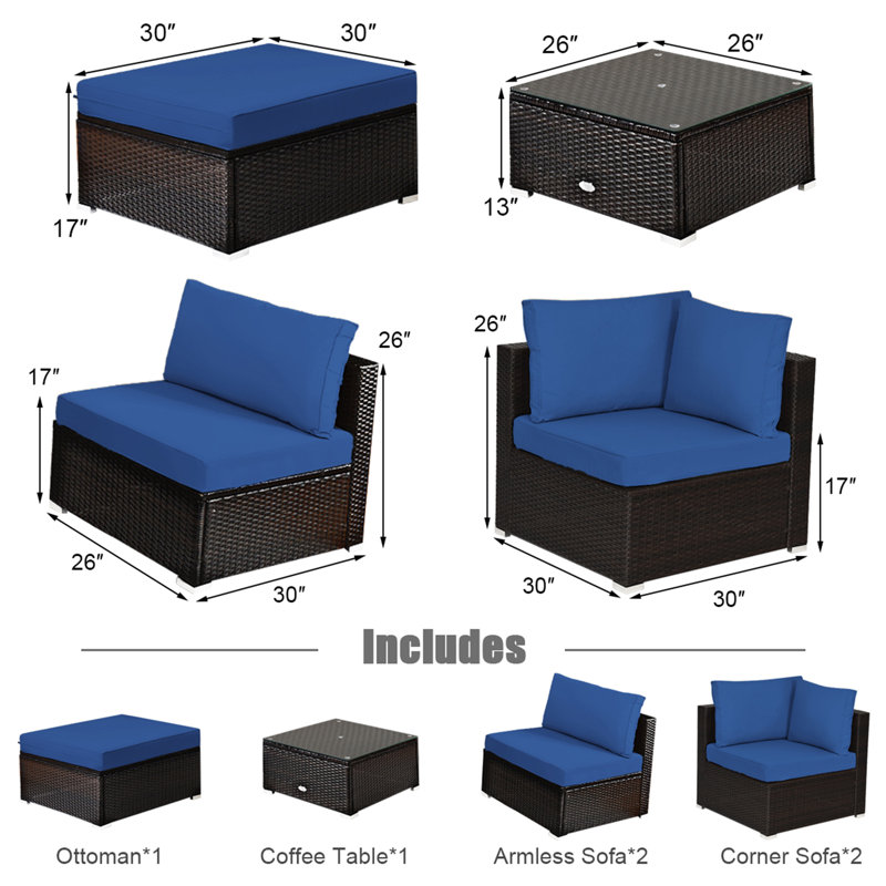 Planada 5 - Person Patio Conversation Set with Cushions, Navy