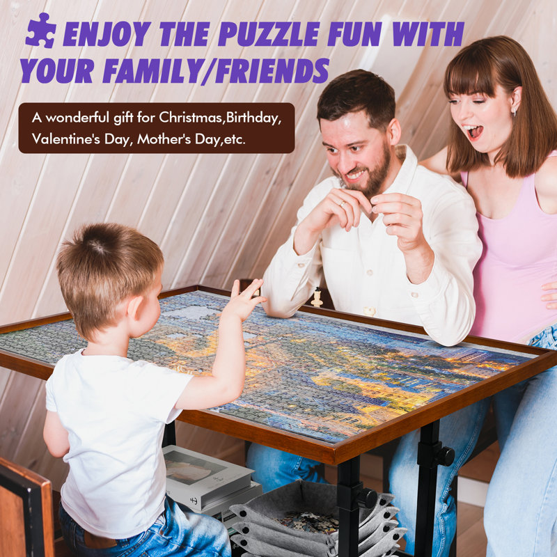 Jigsaw Puzzle Table with Legs, Puzzle Board with 10-Tilting-Angle & Height Adjustable for 1500 Piece