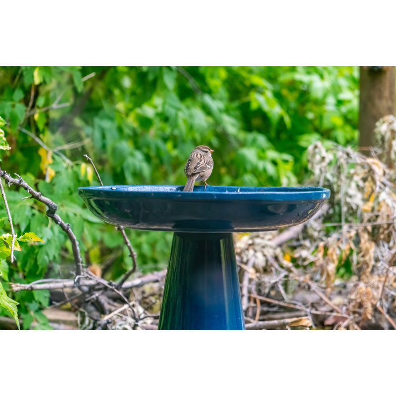 Summer Green Ceramic Pedestal Bird Bath with Locking Top