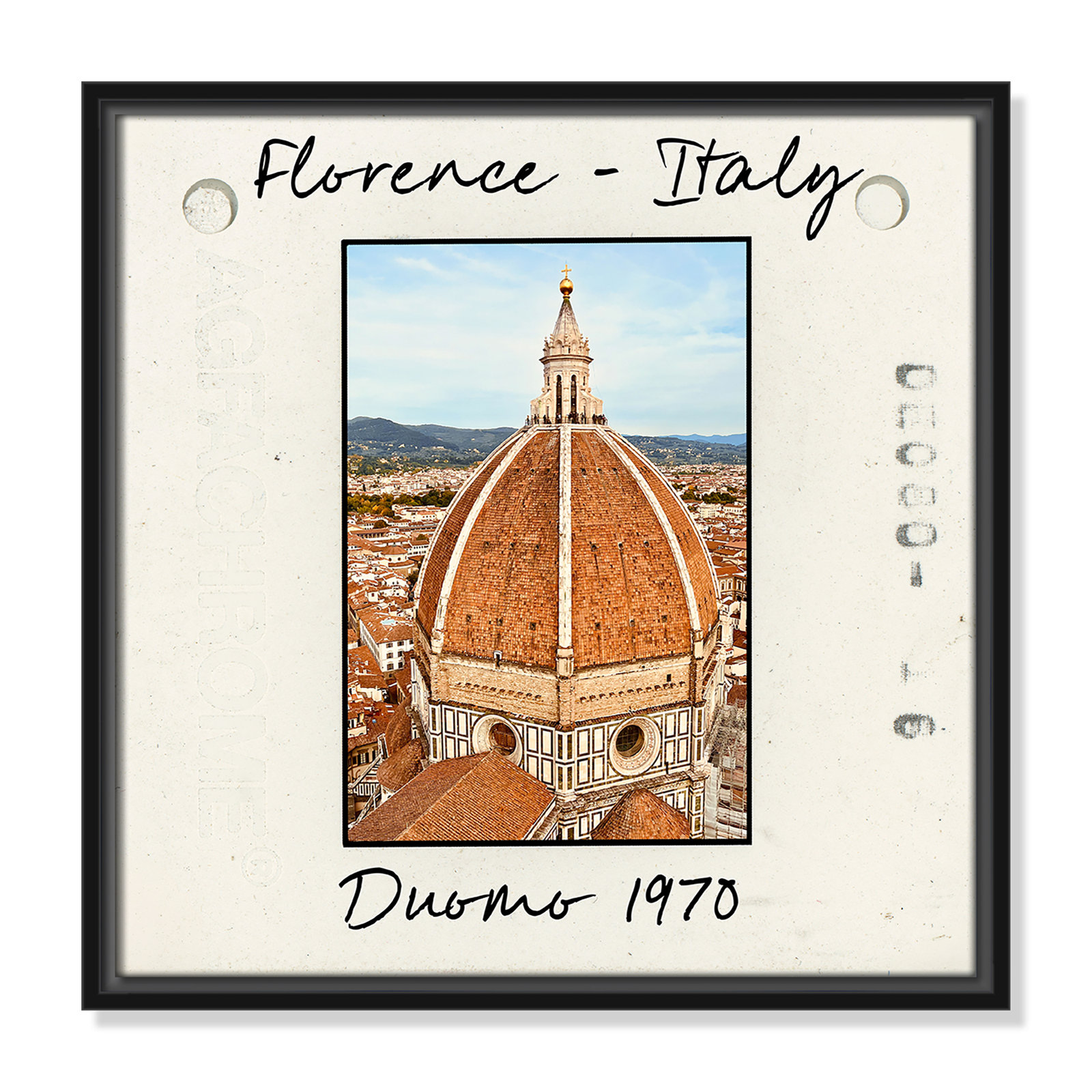 Travel Slide Collection "Florence, Italy - Duomo" Print, 17.5" H x 17.5" W x 2" D, Black Floater Framed Canvas