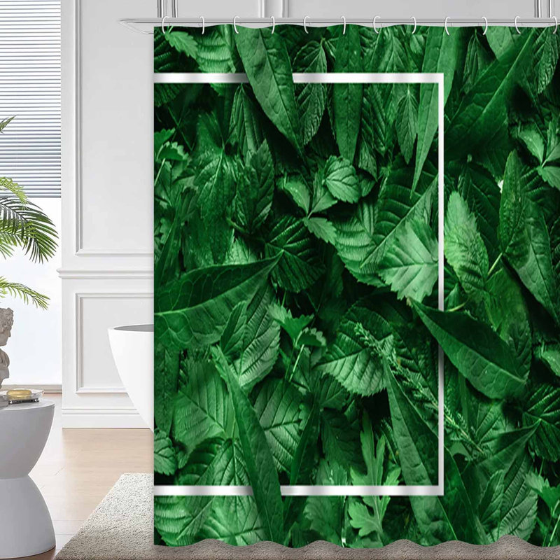 Rideau de douche vert à motif de feuilles vertes tropicales avec 12 crochets, L 72 po x l 72 po