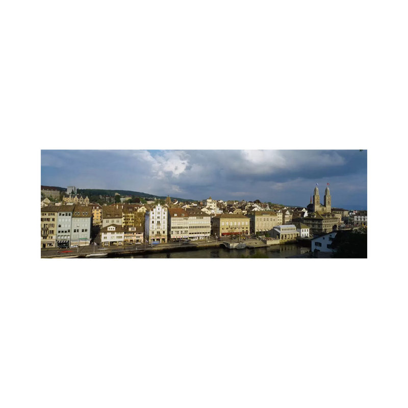High Angle View Of A City, Grossmunster Cathedral, Zurich, Switzerland - Wrapped Canvas Panoramic Print