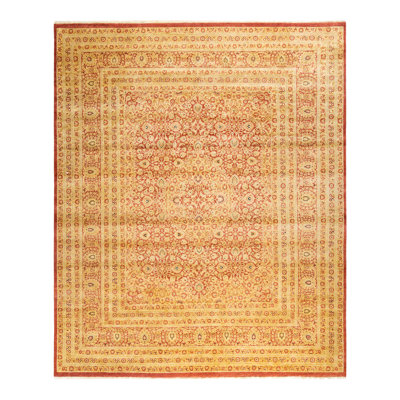 Tapis orange / jaune noué à la main de conception unique 8 pi 3 po x 9 pi 10 po Keenan