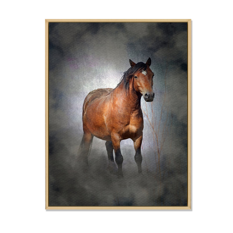 Portrait d'un cheval brun II - reproduction sur toile, H 40 po x l 30 po x P 1,5 po, Cadre flottant en érable
