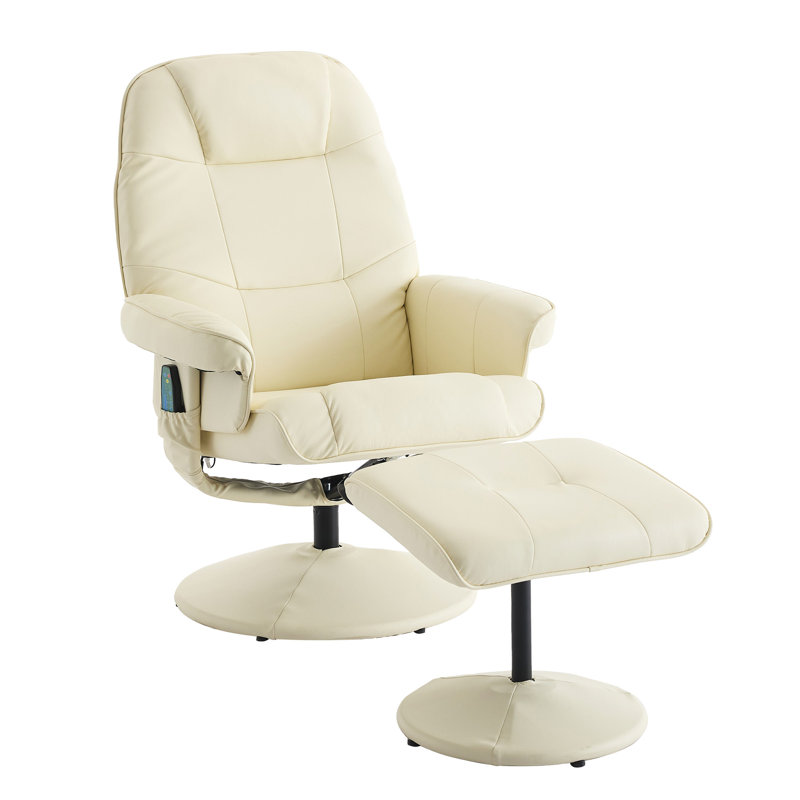 Massage Recliner Chair With Ottoman, 360° Swivel PU Leather Reclining Chair With Wrapped Base, 5 Point Vibration Massage, Seat Heating And 140° Adjustable Backrest For Home Or Office