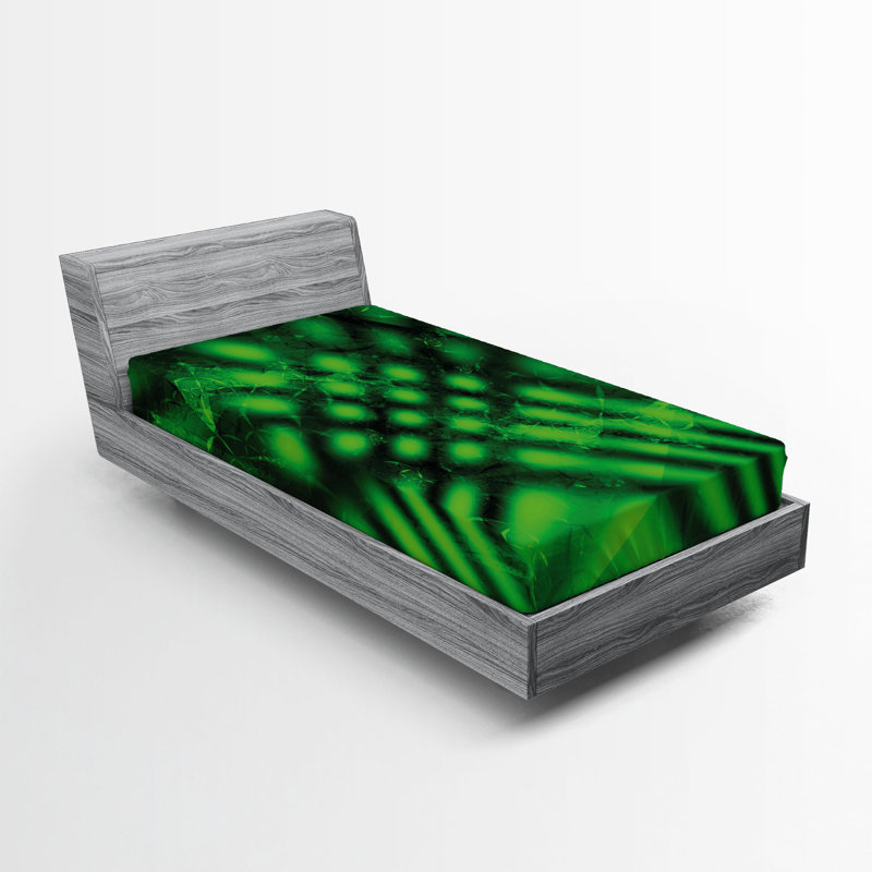 Drap-housse orange Ambesonne, Drap-housse pour lit simple TG, Vert forêt / noir abstrait