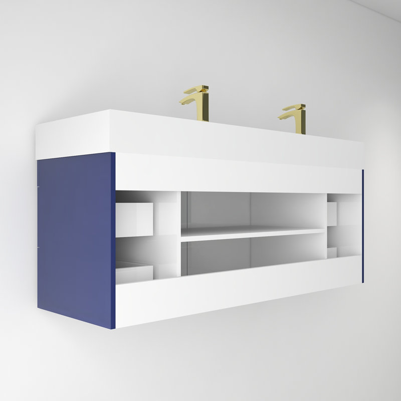 60" Double Sink Bathroom Vanity Set, Glossy Night Blue
