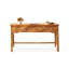 Bureau rectangulaire brun en bois massif + rotin avec 3 tiroirs-843570441