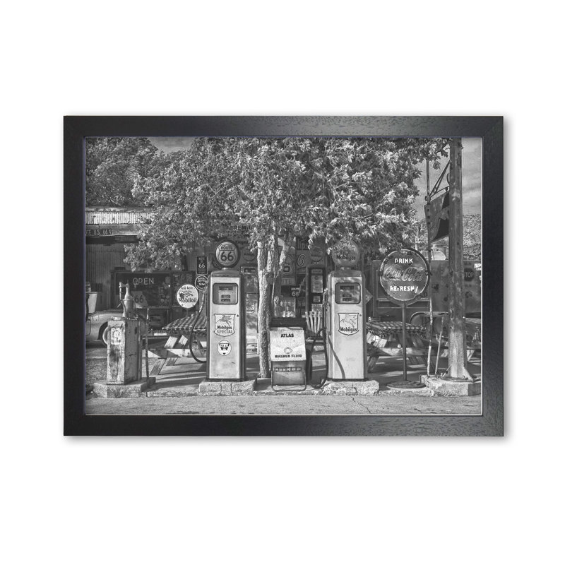 Retro Gas Pumps - Print, 60 cm H x 85 cm W x 5 cm D, Black Grain Frame