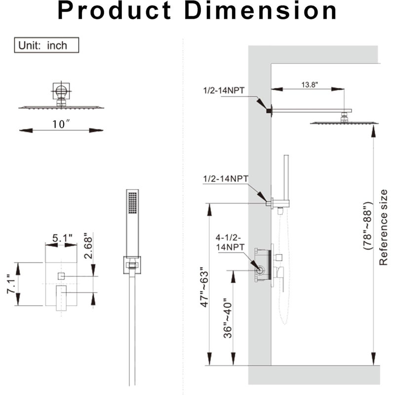 Brushed Nickel Shower System With 10-Inch Rain Shower Head And Handheld, Wall Mounted High-Pressure Shower Combo Set, All-Metal Construction And CEC Certified