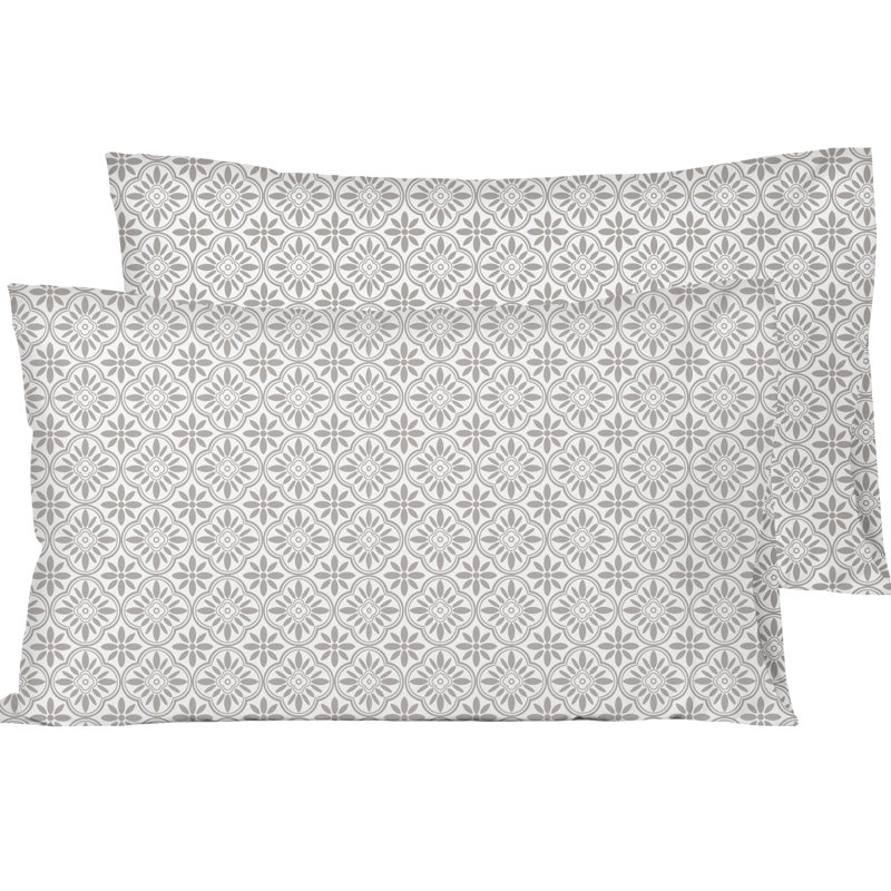 Digital Printed Patterned Fabric Pillowcases Set, Gray Geometric, King Pillow Case