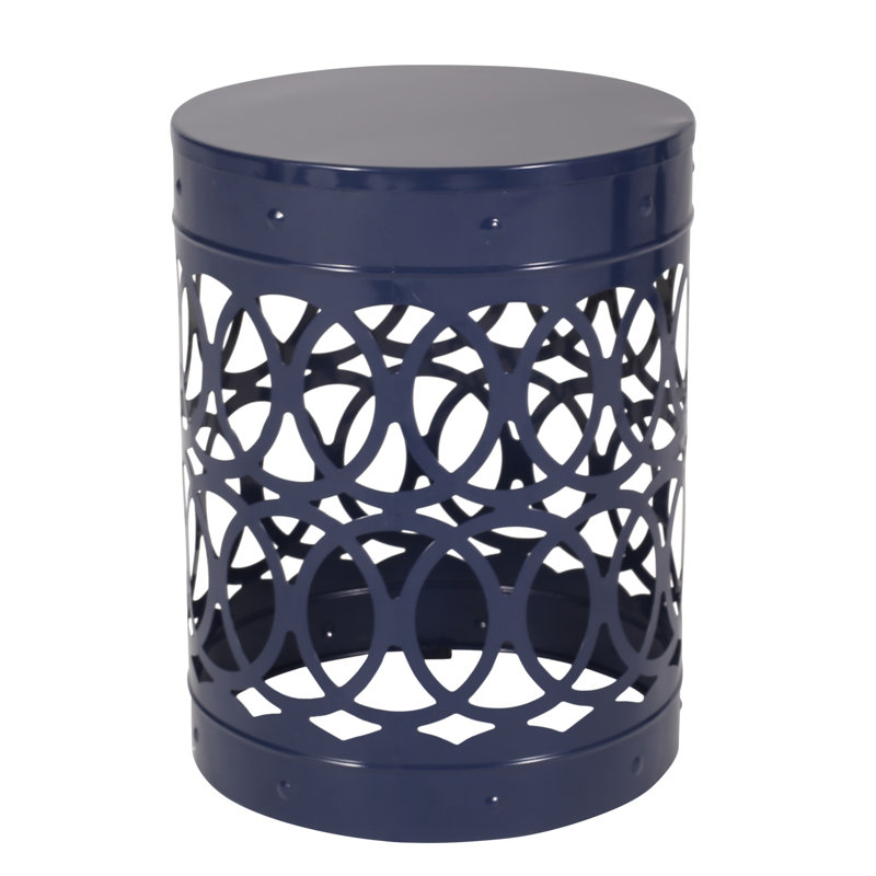 Navy Blue Iron Side Table - Modern, Rustproof, 13.92"W X 16.00"H Modern Outdoor Use, Blue, 12.00"W 12.00"D, Powder-Coated