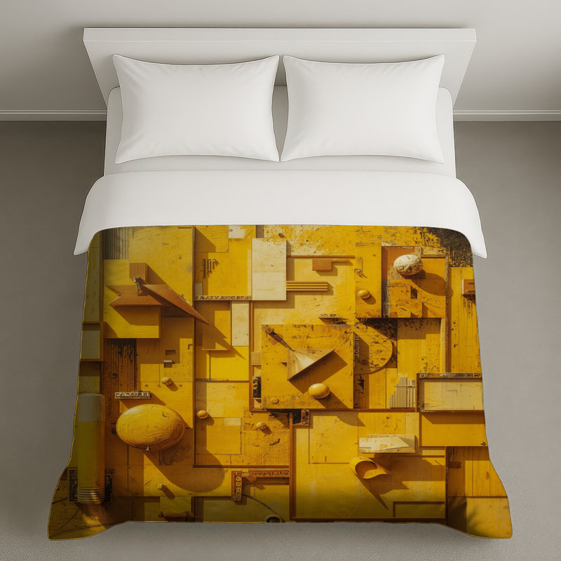 Housses de couette à formes géométriques jaunes, Lit simple