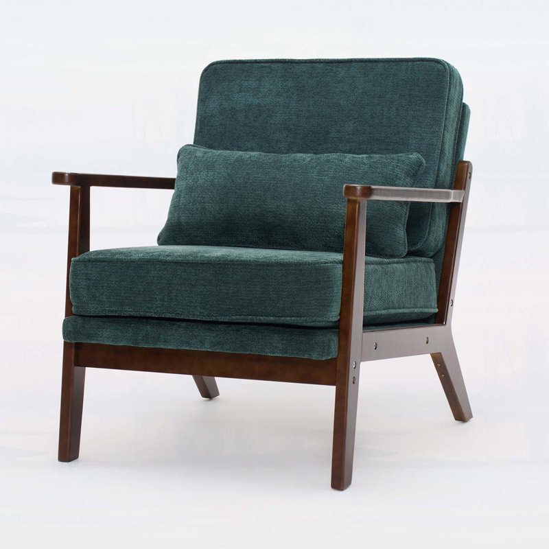 Chaise d'appoint Mid-Century pour salon, chambre à coucher et bureau, Vert foncé, Brun