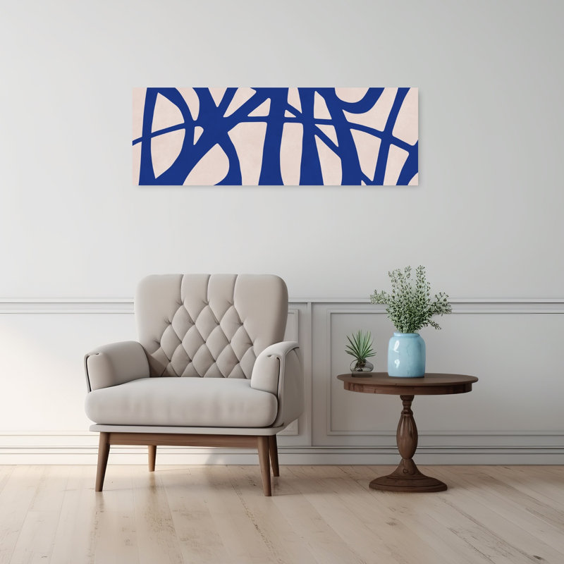 Art mural contemporain abstrait abstrait fluide bleu audacieux, H 12 po x l 36 po