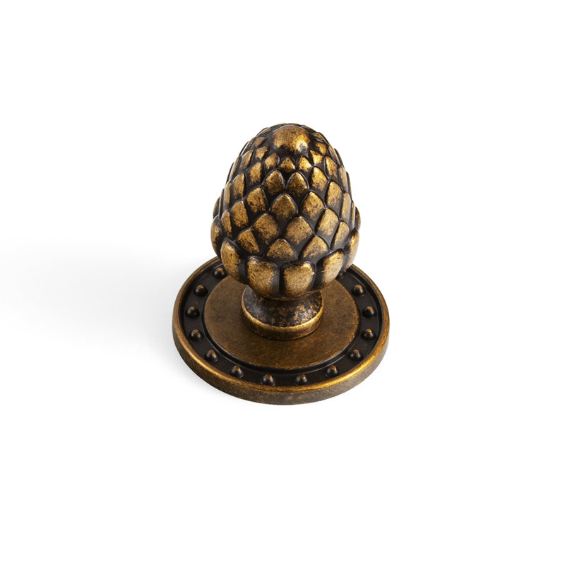 Bouton de fantaisie en forme de pomme de pin de 0,9 po de diamètre avec plaque arrière - G018Y, Laiton antique