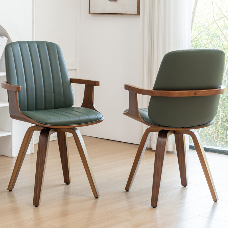 Modern Upholstered Leather Swivel Dining Chairs, Green