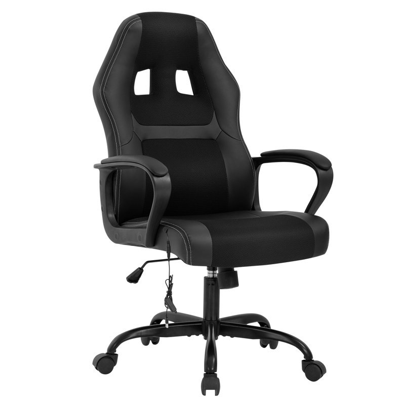 Gaming Chair Office Chair Support Adjustable Ergonomic Pu Leather Racing Lumbar Massage Chair Headrest Armrest Task 360° Swivel Ergonomic Computer Chair For Adults, Black