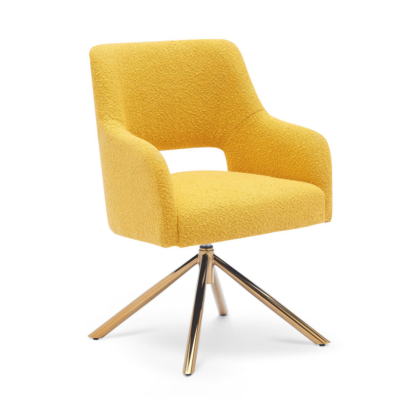 Upholstered Swivel Armchair, Yellow Polyester Blend