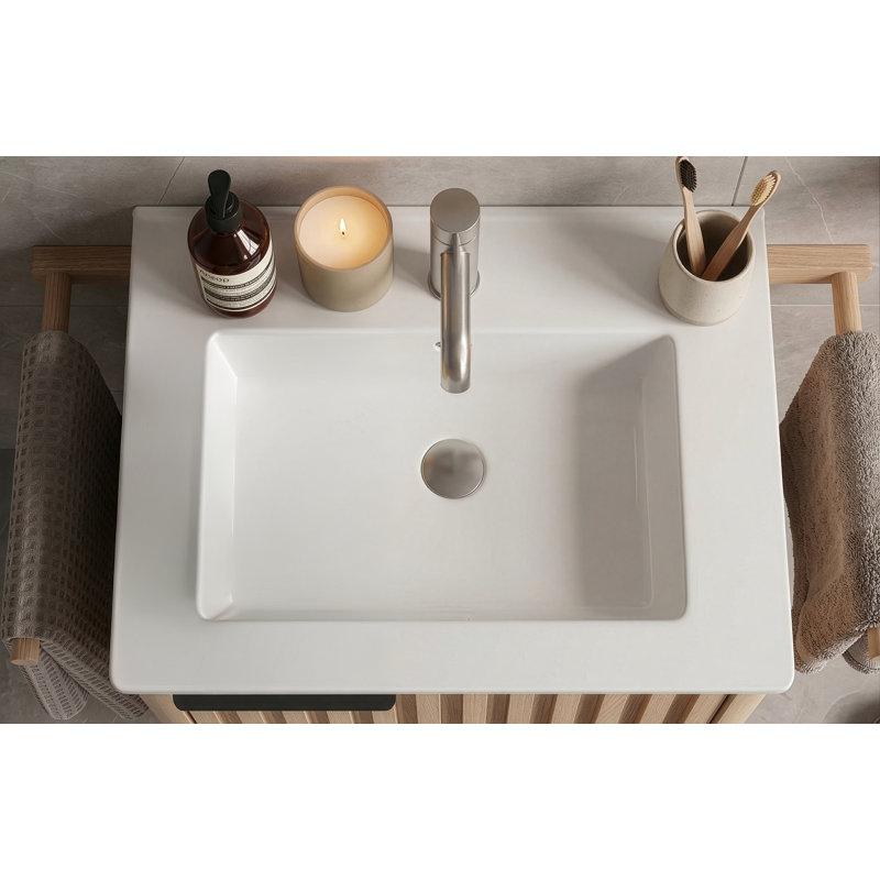 Meuble-lavabo simple mural 18 po Calix, Marron clair