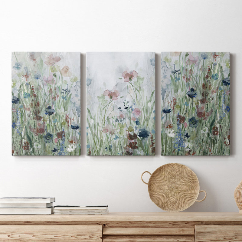 Wildflower Fields - Cadre photo 3 pièces, images multiples sur toile, H 27 po x l 54 po x P 1 po