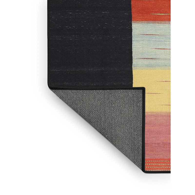 Tapis noir/orange/jaune contemporain, Rectangle 8 pi x 10 pi