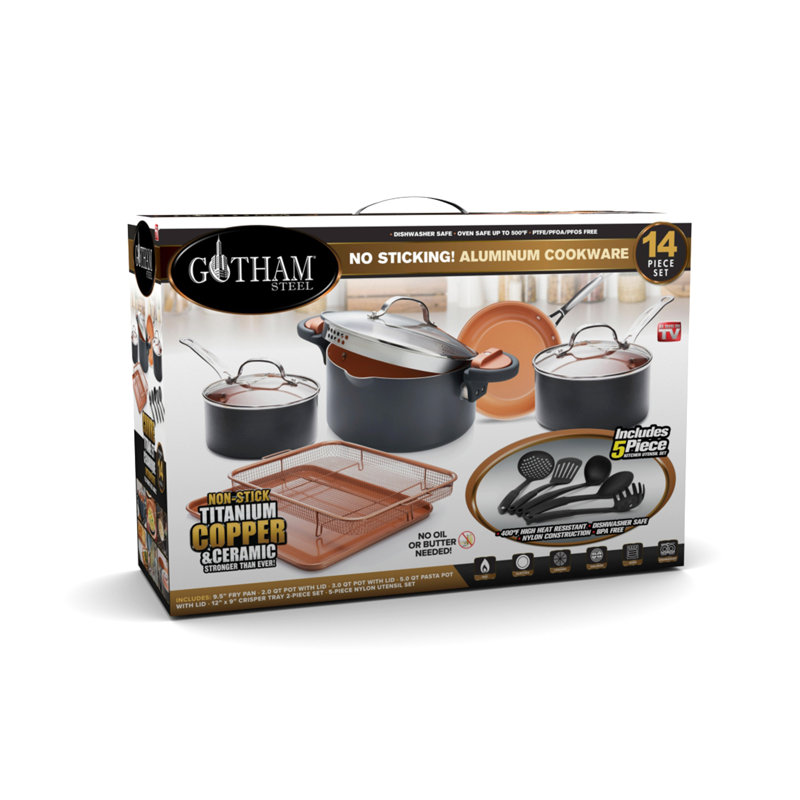 Gotham Steel Original Copper 14 Piece Ceramic Non Stick Cookware Set