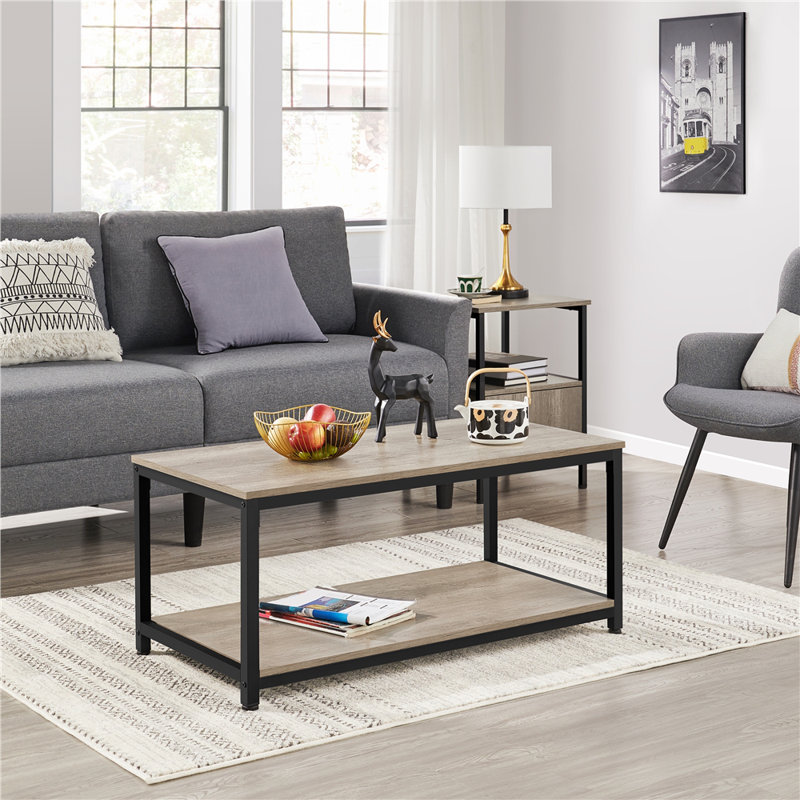 Frame Coffee Table with Storage, Gray